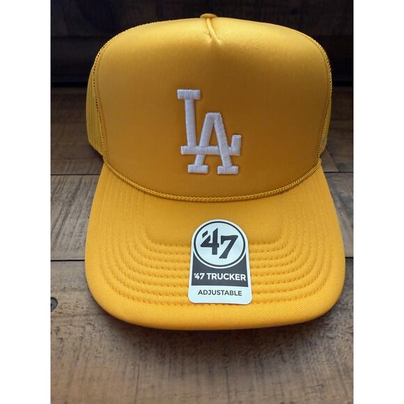 Los Angeles Dodgers Hat Cap Snap Back Mens One Size Yellow MLB Baseball Trucker - Picture 1 of 8
